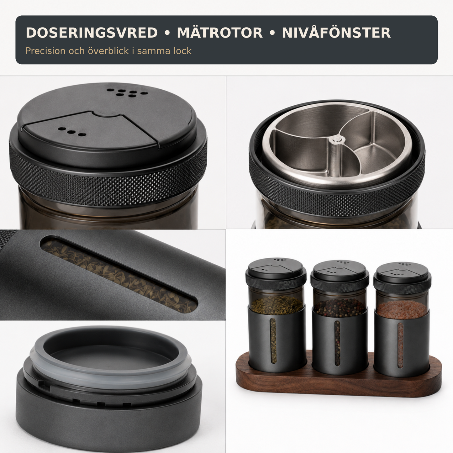 DialDose kryddburkar med doseringsvred